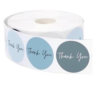 New 500 Piece Roll Self-Adhesive Dusty Blue Thank You Stickers - 6 Designs